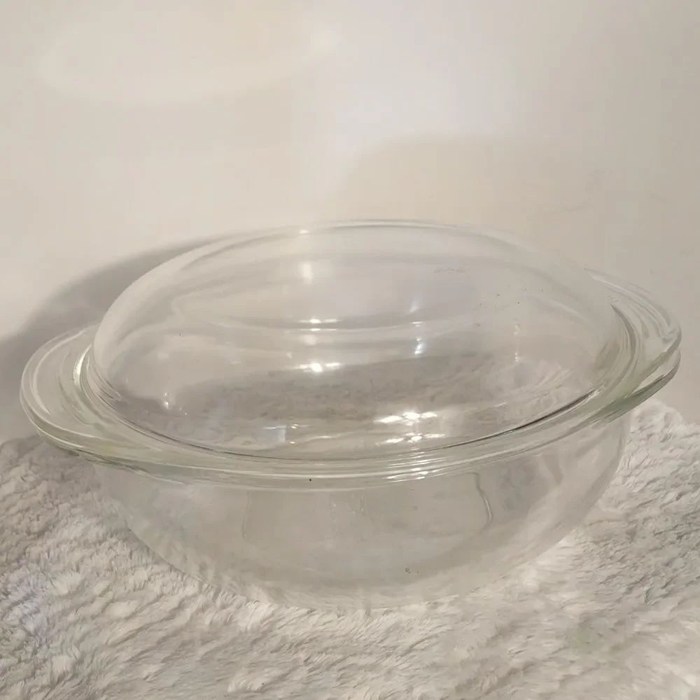 Vtg Pyrex by Corning Clear Glass w/Covered Casserole Dish